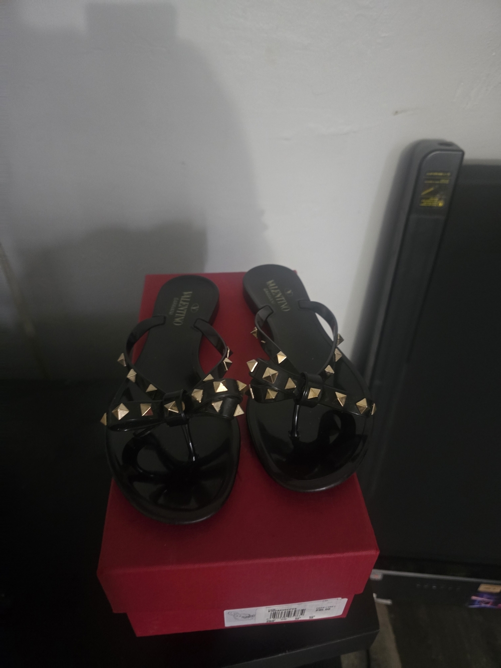 Valentino Stud-Embellished Black Jelly Thong Sandals